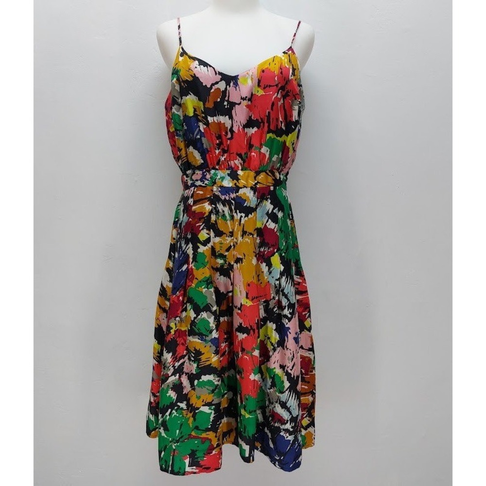 J.Crew Silk Midi Dress Women's 6 Multi Color Abstract Brushstroke Strappy Summer